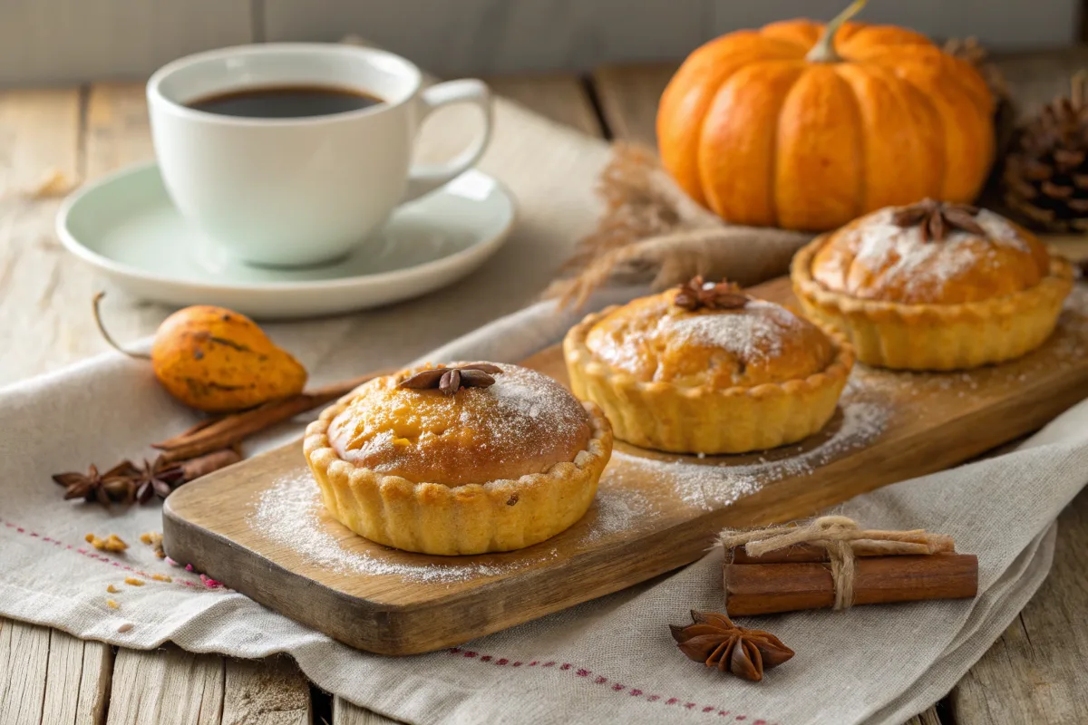 Close-up of a pumpkin pastry being tasted, with whipped cream and cinnamon as optional toppings.