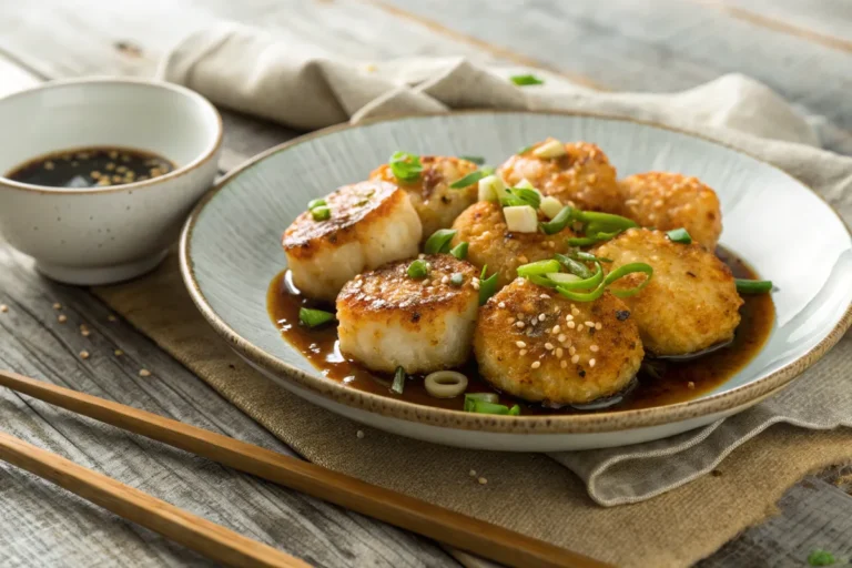 Fishcakes and scallops stir fry