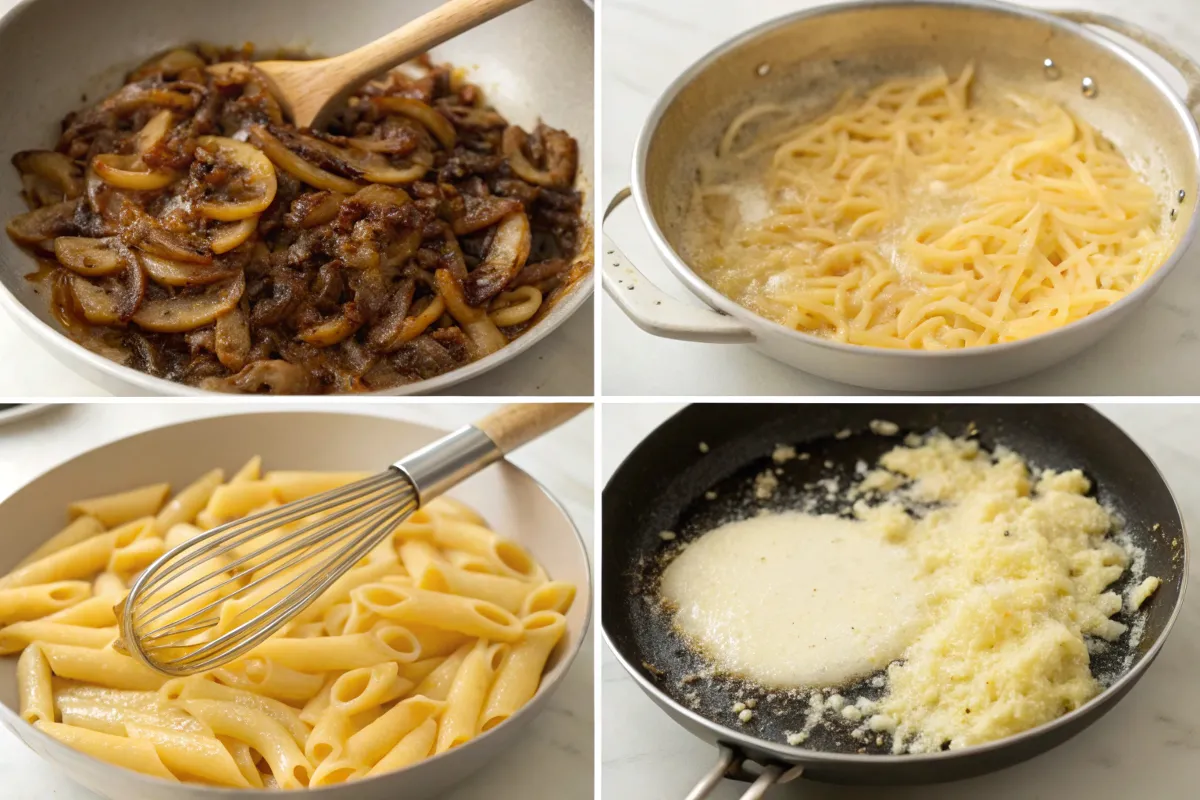 French onion soup mac and cheese cooking process"