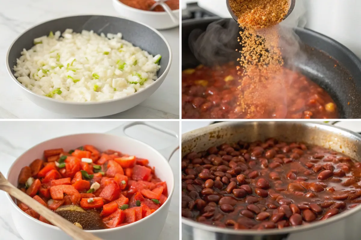 Red bean chili cooking process"