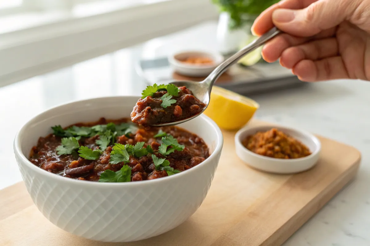 "Red bean chili taste testing"