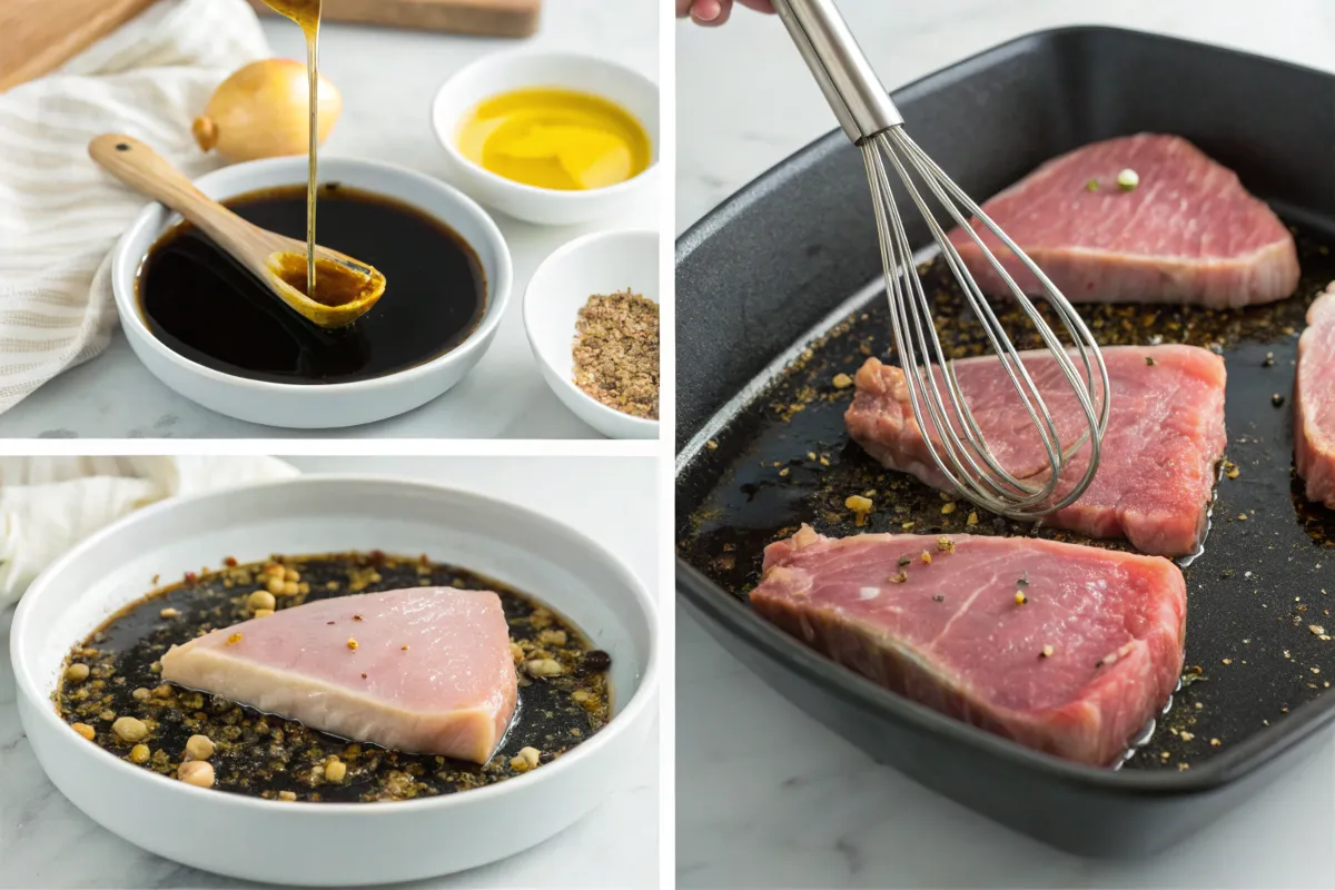 "Tuna steak marinade cooking process"