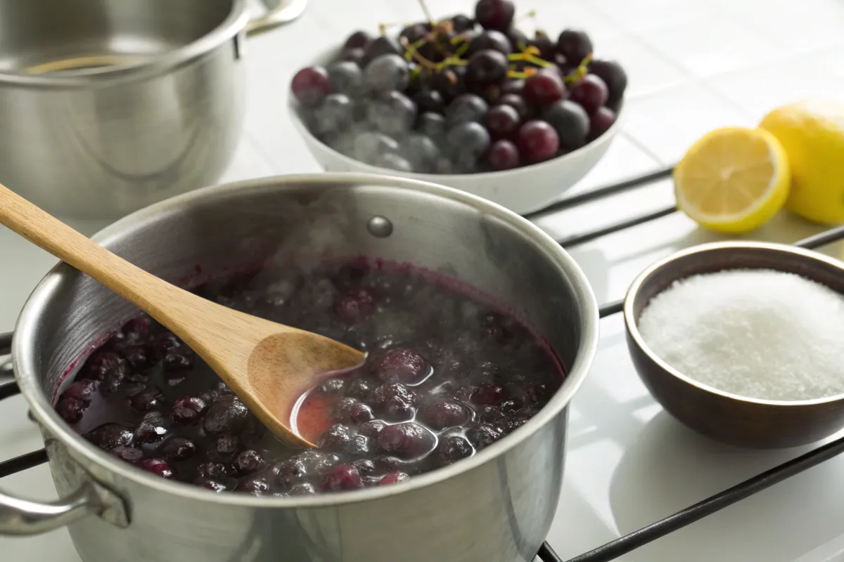 "Jam grapes cooking action"