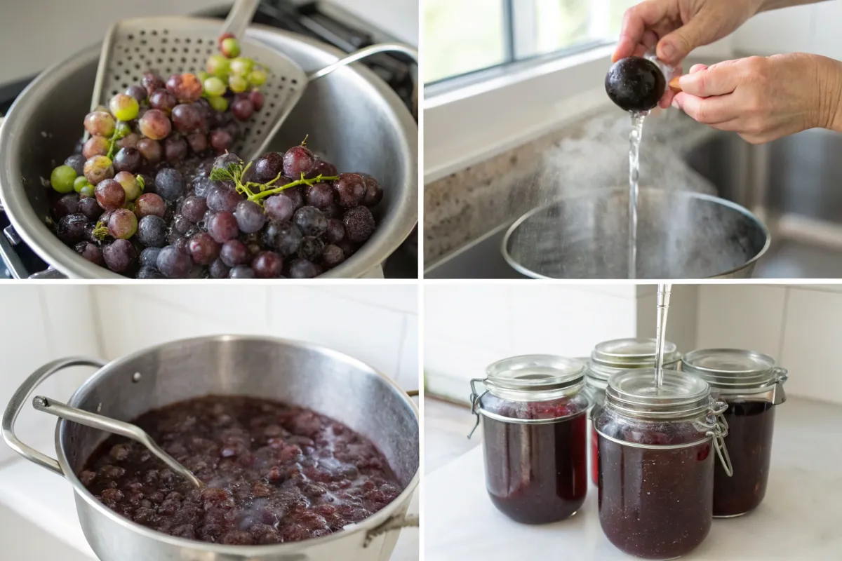 "Jam grapes cooking process"