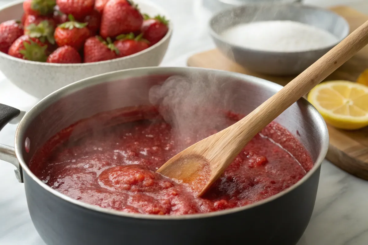 "Strawberry butter cooking action"