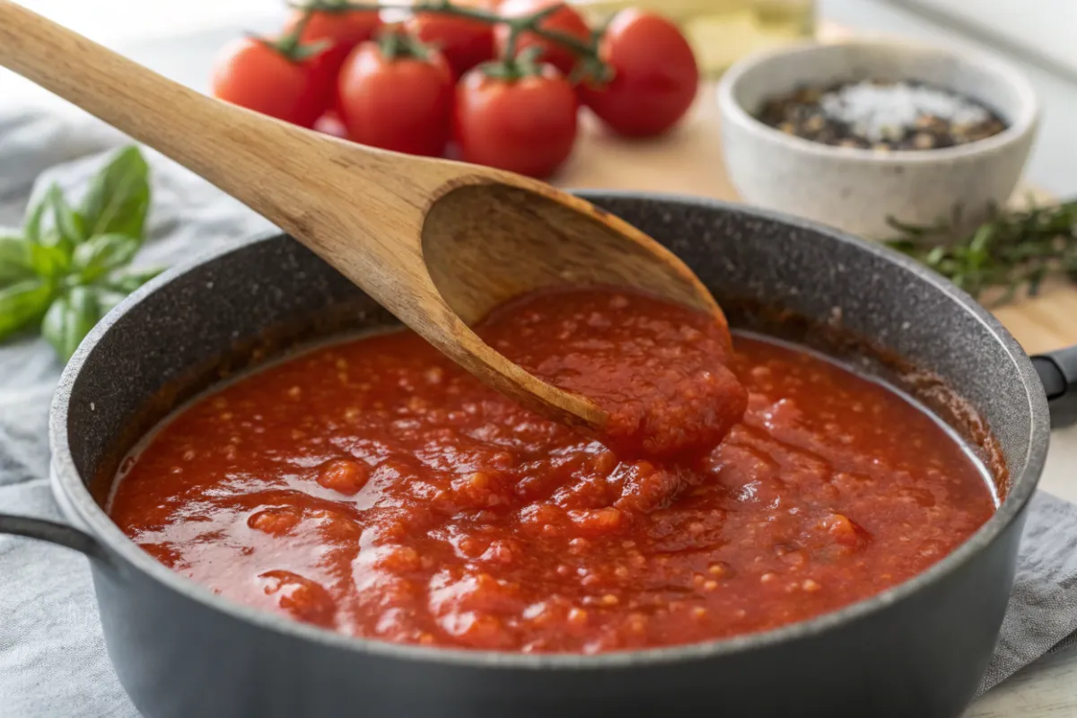 San Marzano pizza sauce cooking action