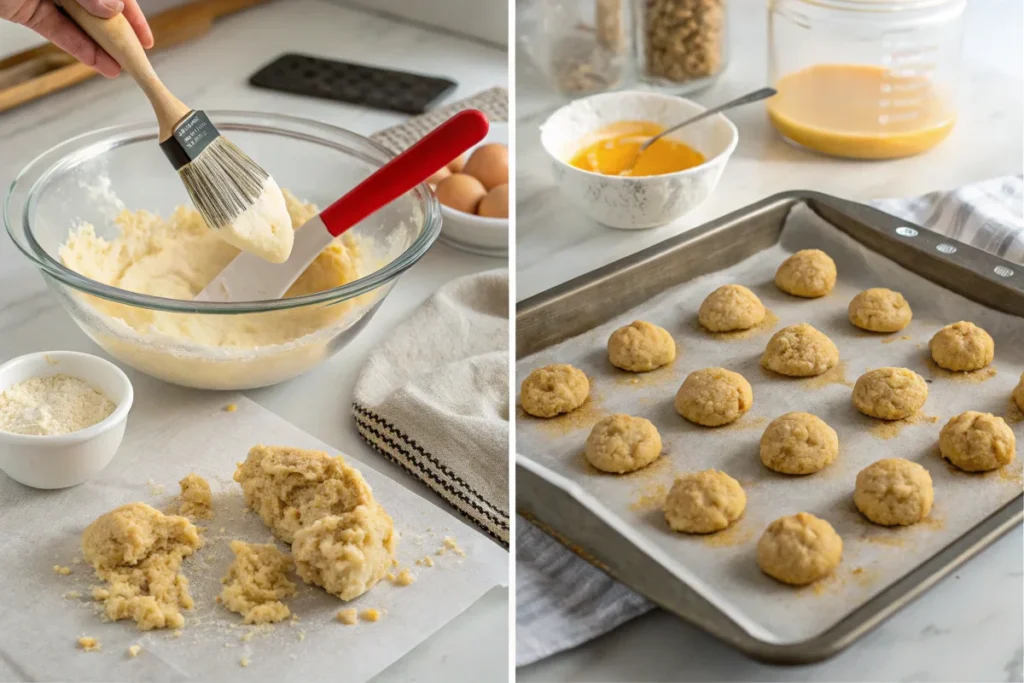 Step-by-step process for making Crumbl Cornbread Cookies, from mixing the dough to glazing the freshly baked cookies