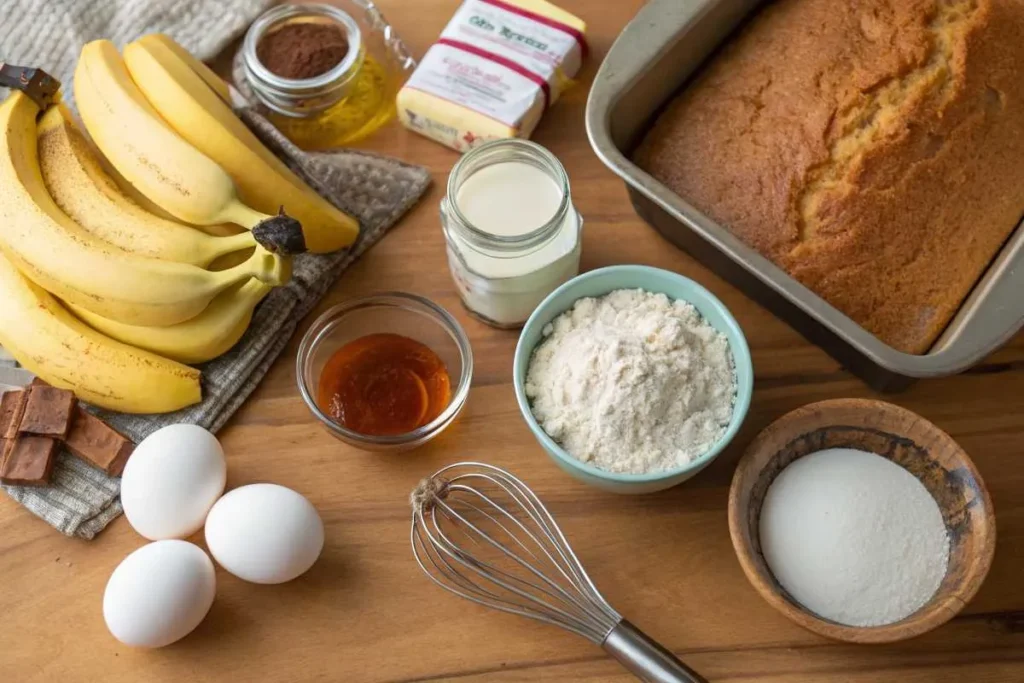 Ingredients for banana honey cinnamon bread, including bananas, honey, and cinnamon."